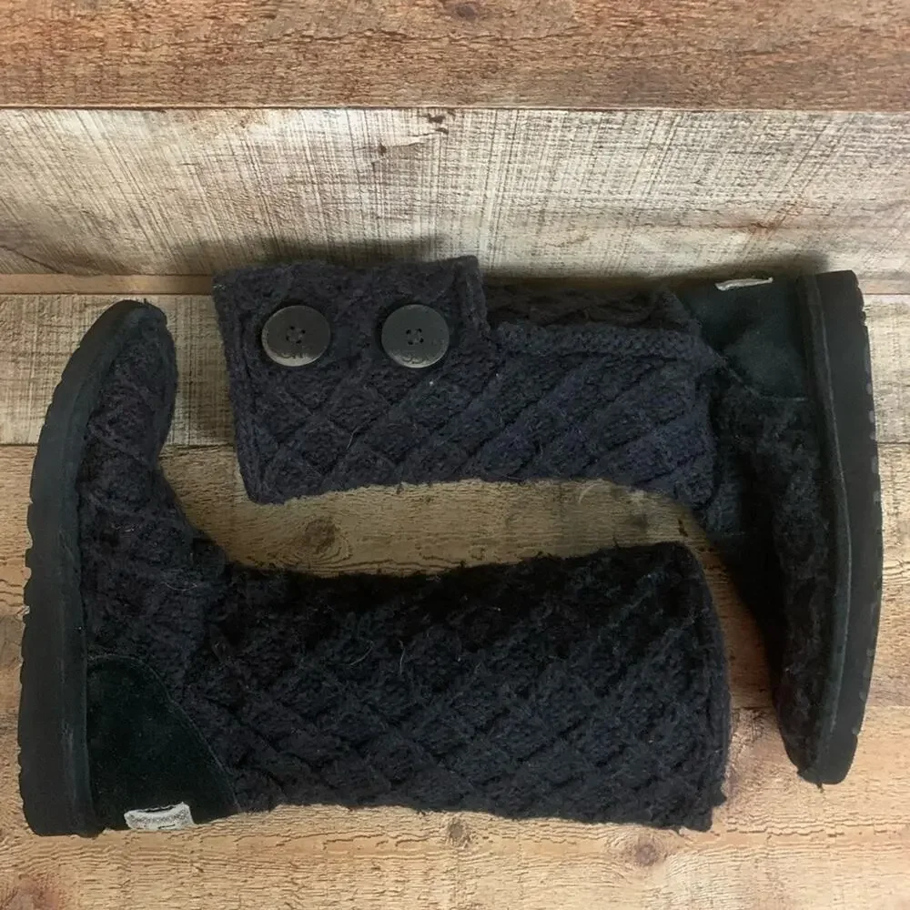 UGG Lattice Cardy Black Tall Knit Sweater Boots Size 1